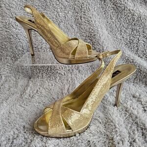 Nina Women's‎ Glitters Pump Slingback Heels Size 8M Metallic Gold Party Cocktail